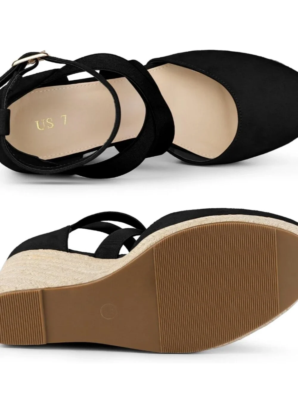 NEW Black Espadrilles Wedges Sandals Size 7